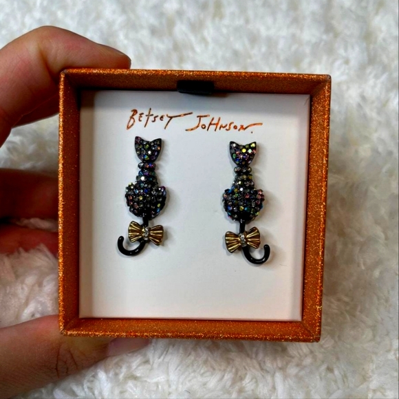 Betsey Johnson Jewelry - BETSEY JOHNSON CAT EARRINGS HALLOWEEN BLING DANGLE EARRINGS NEW